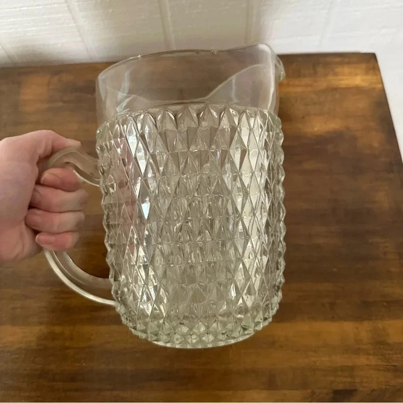 Vintage Cut Glass Crystal Looking Pitcher GUC - Picture 3 of 5